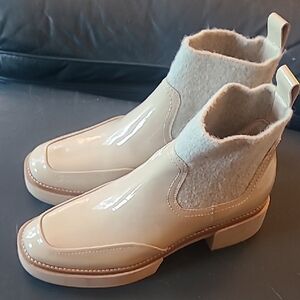 Dolce Vita Cream Patent Chelsea Booties with Felt Cuff